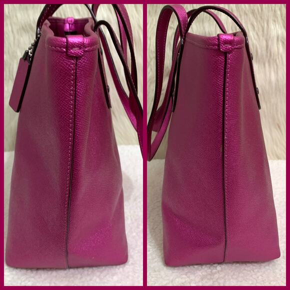 COACH Large Metallic CERISE Pink CITY TOTE Shopper Bag F16224 - Picture 5 of 16